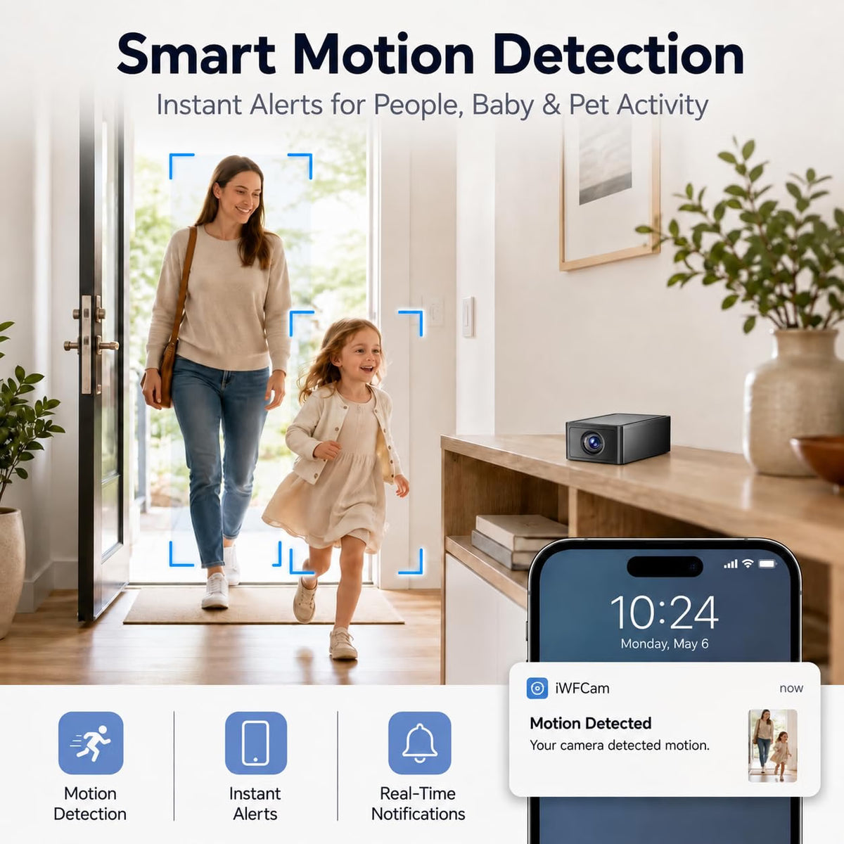 Mini 2K WiFi Security Camera – Wireless Indoor Camera with Night Vision & Motion Detection