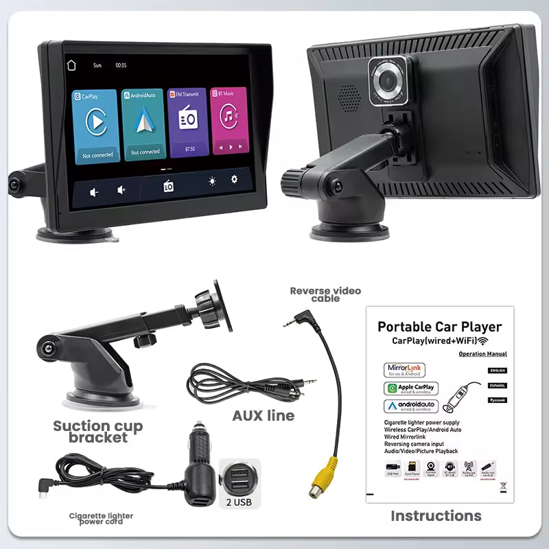 Anko 7in. Wireless Car Play Display | USB Connected LCD Smart Car Display Android Auto Airplay BT for Car Stereo Radio