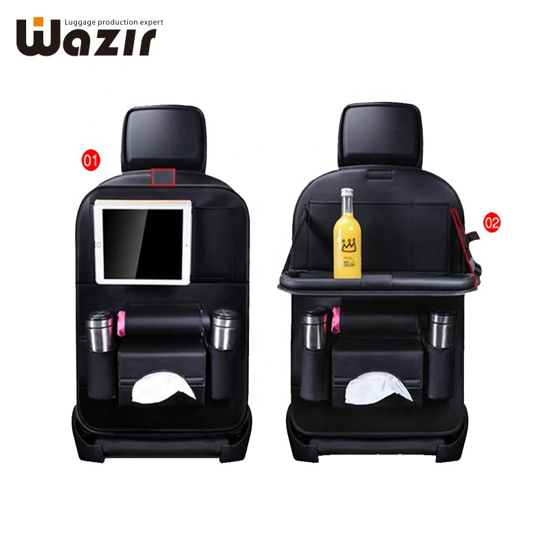 PU Leather Car Backseat Organizer with Foldable Table Tray & Storage Pockets