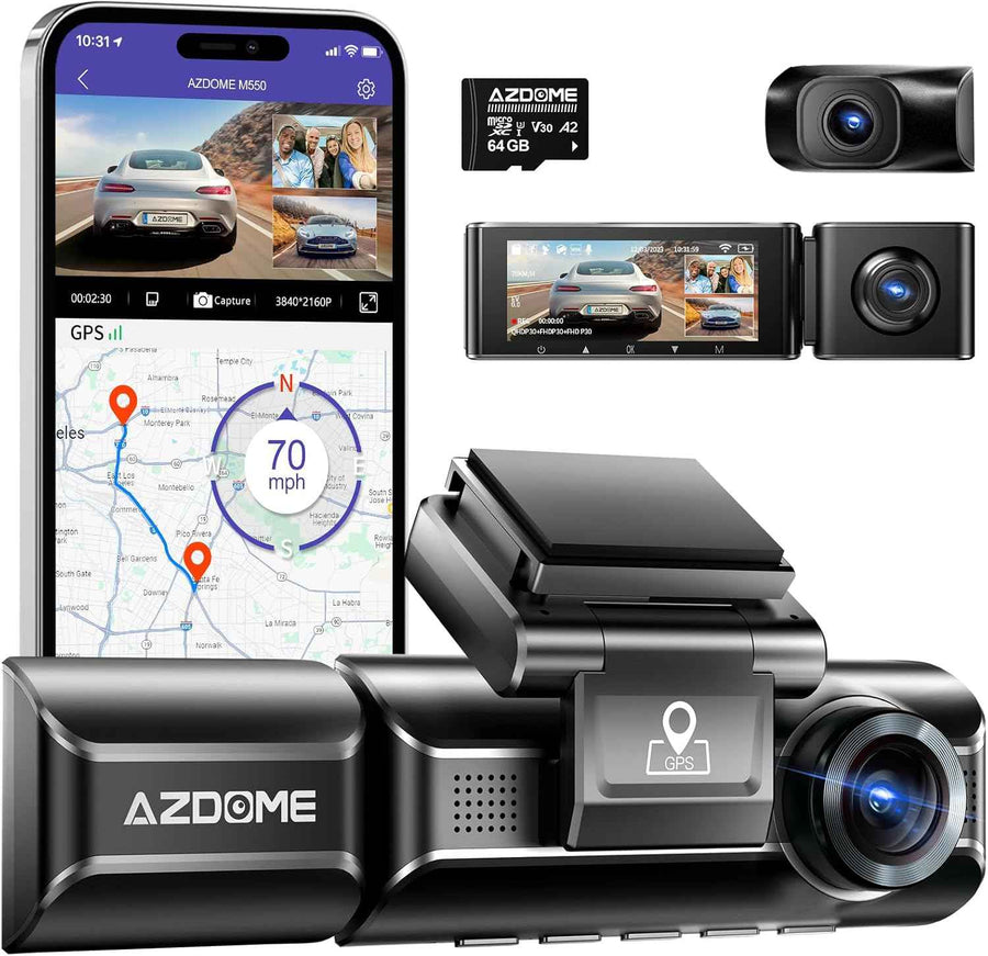 AZDOME M550 Pro 5.8Ghz WiFi 2/3 Channel Dash Cam 4K+1080P Built-in GPS 3.19" IPS Screen Car DVR IR
