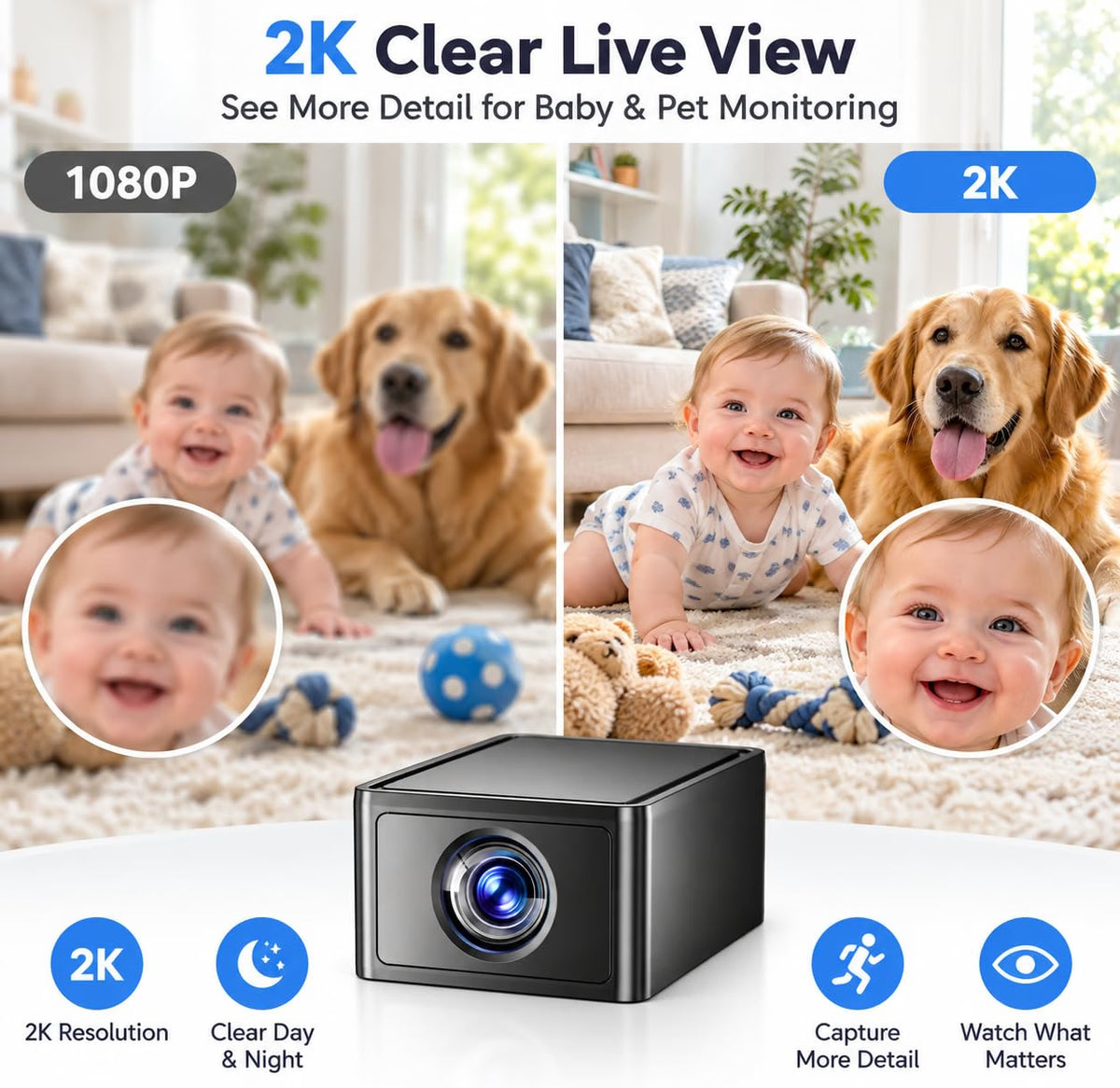 Mini 2K WiFi Security Camera – Wireless Indoor Camera with Night Vision & Motion Detection