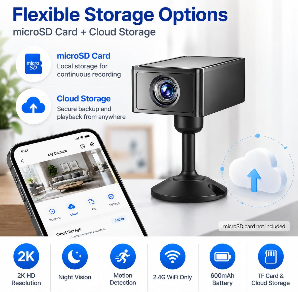 Mini 2K WiFi Security Camera – Wireless Indoor Camera with Night Vision & Motion Detection