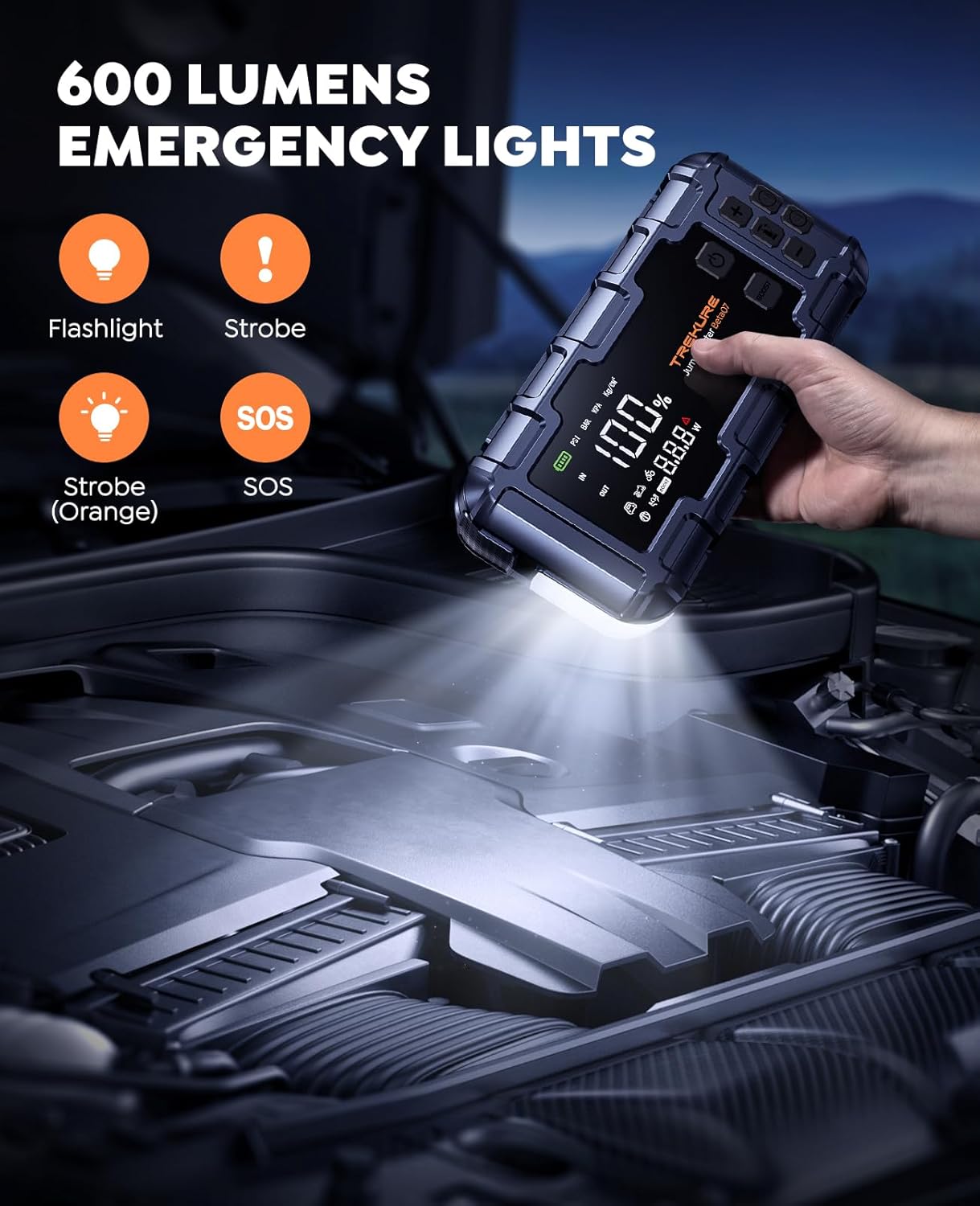Techtonika 6000A Portable Car Jump Starter with 160PSI Air Compressor, 45W Fast Charging Power Bank, LED Lights & Gloves – 12V Battery Booster for All Gas & Up to 12L Diesel Engines
