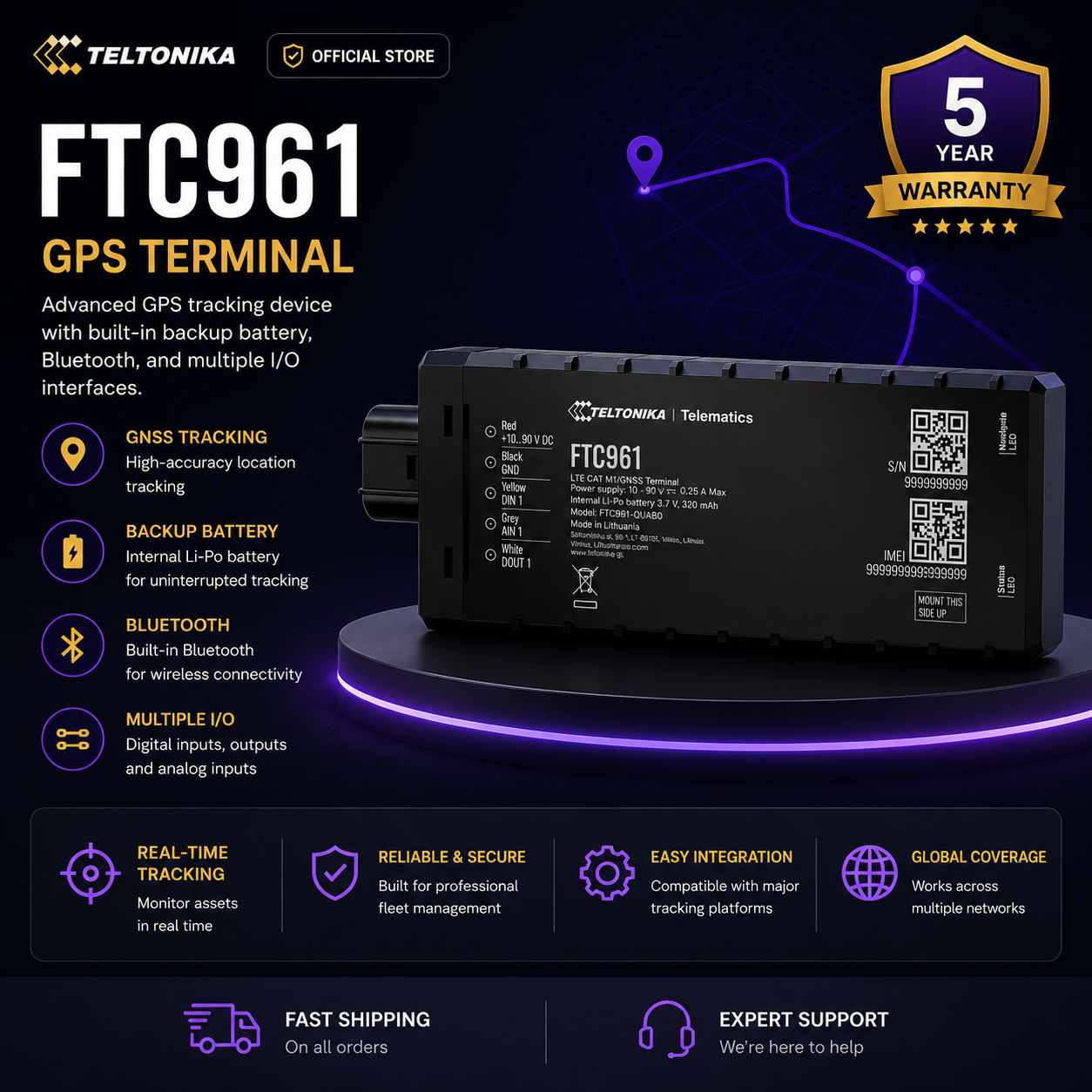 Techtonika FTC961 4G GPS Tracker for Cars - High Accuracy Tracking for Vehicles and Fleets