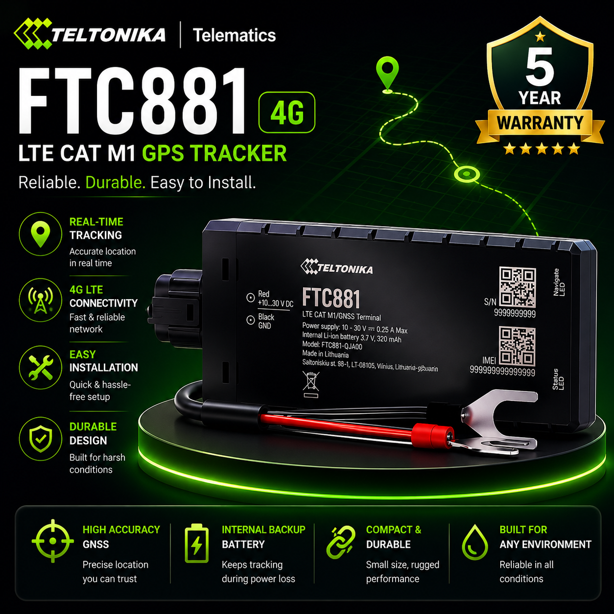 Traceur GPS 4G Techtonika FTC881 pour la localisation de véhicules en temps réel