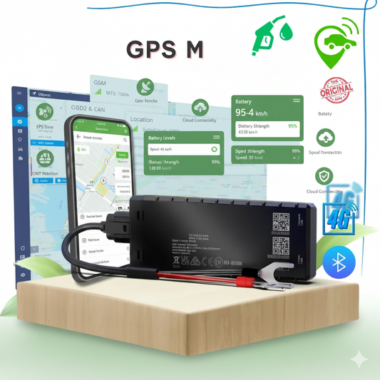 GPS device with connectivity icons on a light green background