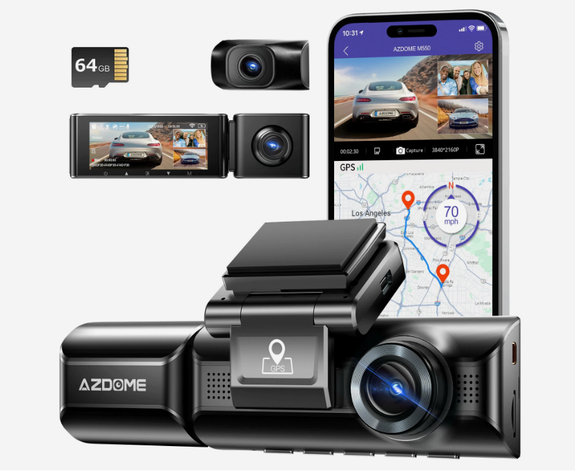 AZDOME M550 Dash Cam - Dual 1080P Car Camera Recorder with GPS, WIFI, IR, G-sensor & 64GB Storage - Techtonika Autolink
