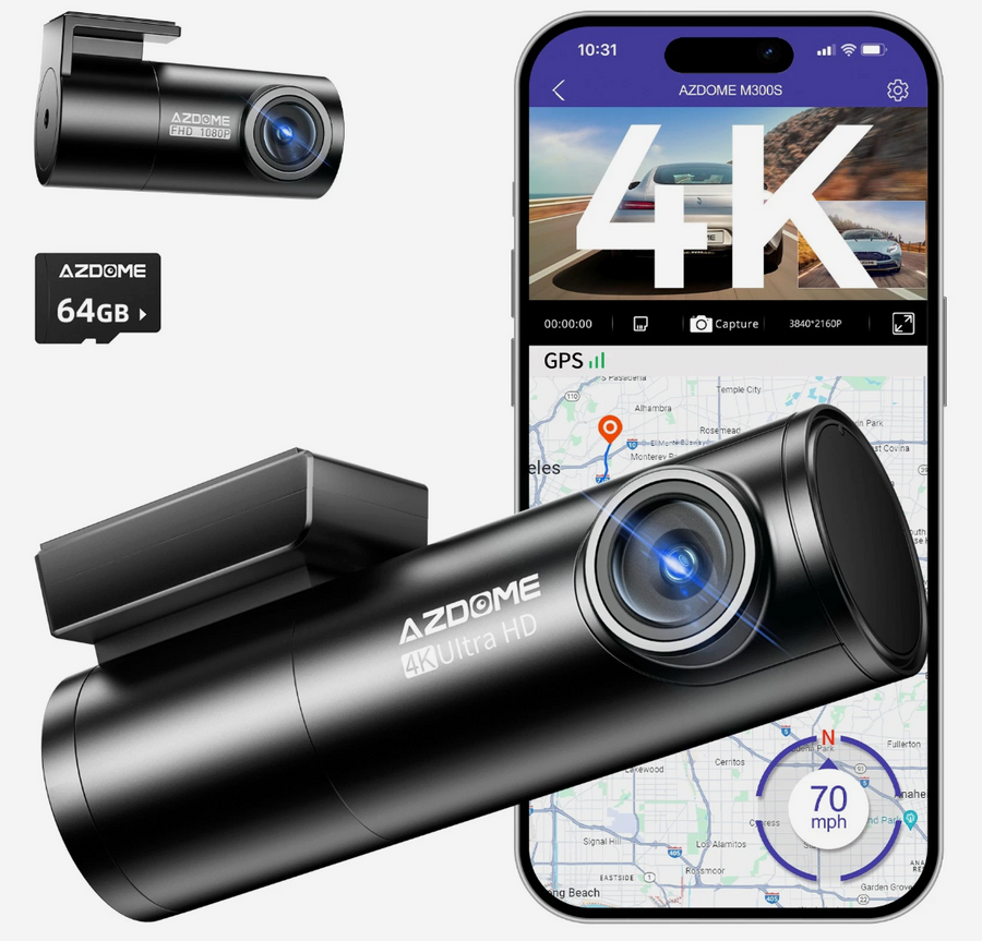 AZDOME 4K Dual Dash Cam - 5G WiFi, GPS, Front and Rear, 1080P, Parking Mode, 64GB M300S - Techtonika Autolink