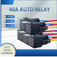 40A auto relay with cables on a gray background, featuring KKA branding and certification details.